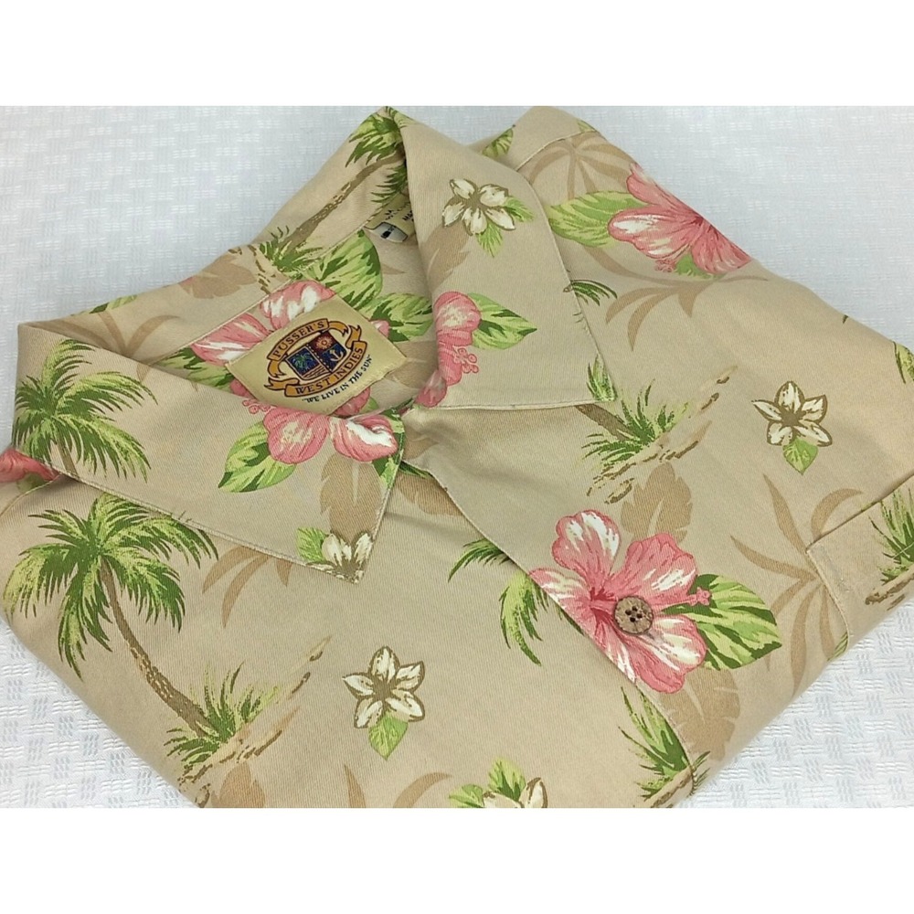 Pusser's West Indies Men's Medium Silk Cotton Hawaiian Shirt Tropical Floral